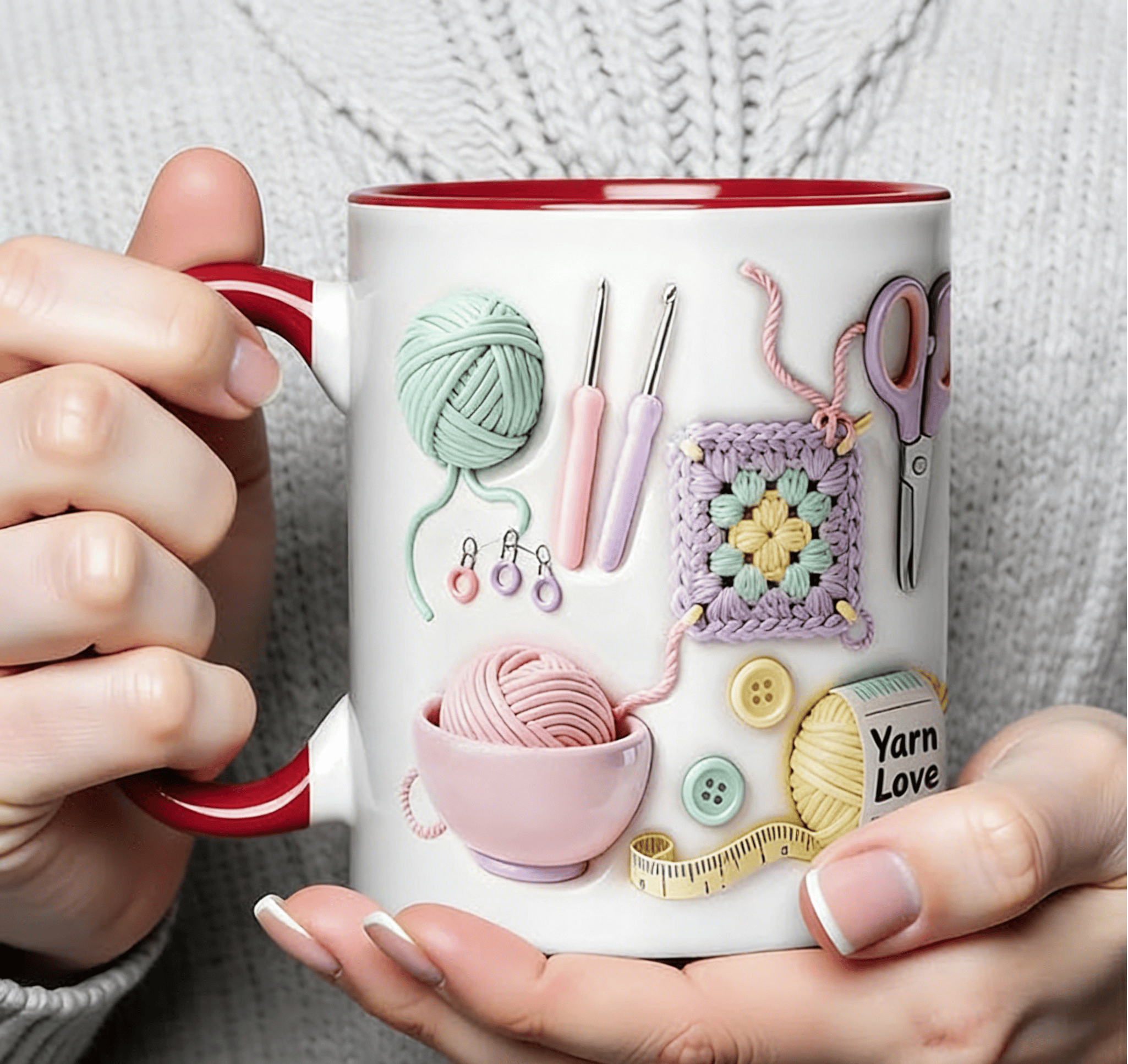 Ceramic Mug with Knitting Design