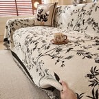 Chenille Sofa Throw with Botanical Print