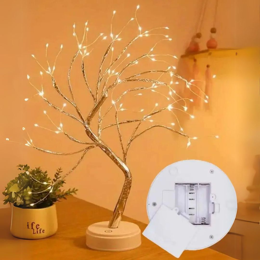 LED Tree Light with Copper Branches and Warm White Glow