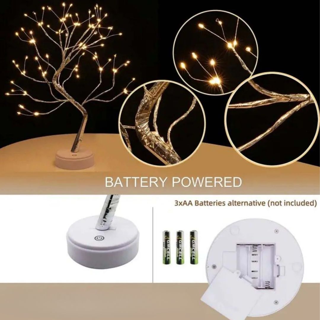 LED Tree Light with Copper Branches and Warm White Glow