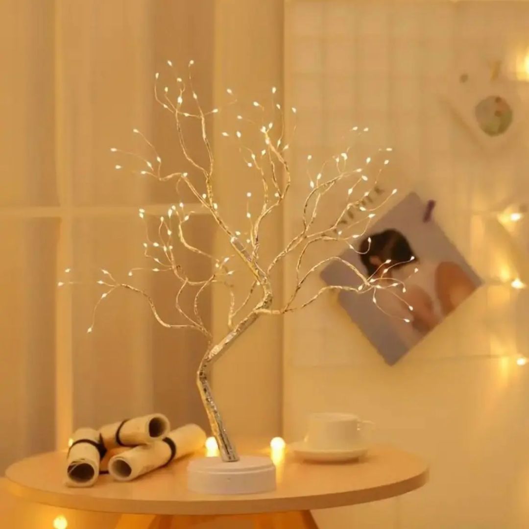 LED Tree Light with Copper Branches and Warm White Glow