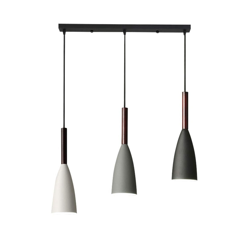 Modern Pendant Light Set with Wood Accents 3 Rectangular Mix