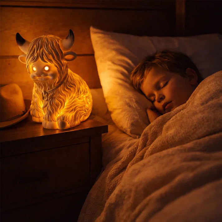 Highland Cow Night Light Made of Resin – Decorative Lamp with Warm Amber Light