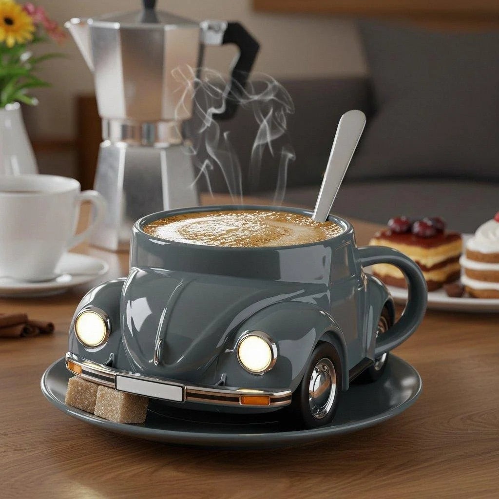 Vintage Car Ceramic Mug – 3D Auto Design Coffee Cup Gray