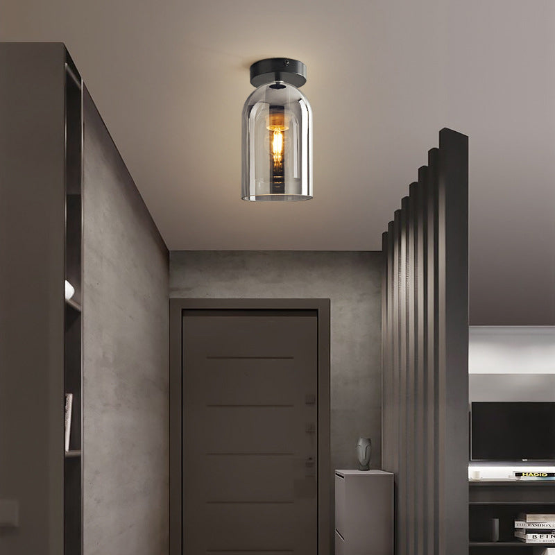 Modern Glass Pendant Light with Copper Finish Gray Ceiling Light