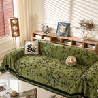 Chenille Sofa Throw with Botanical Print