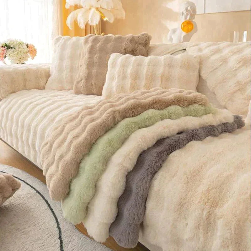 Plush Fleece Sofa Cover with Non-Slip Backing