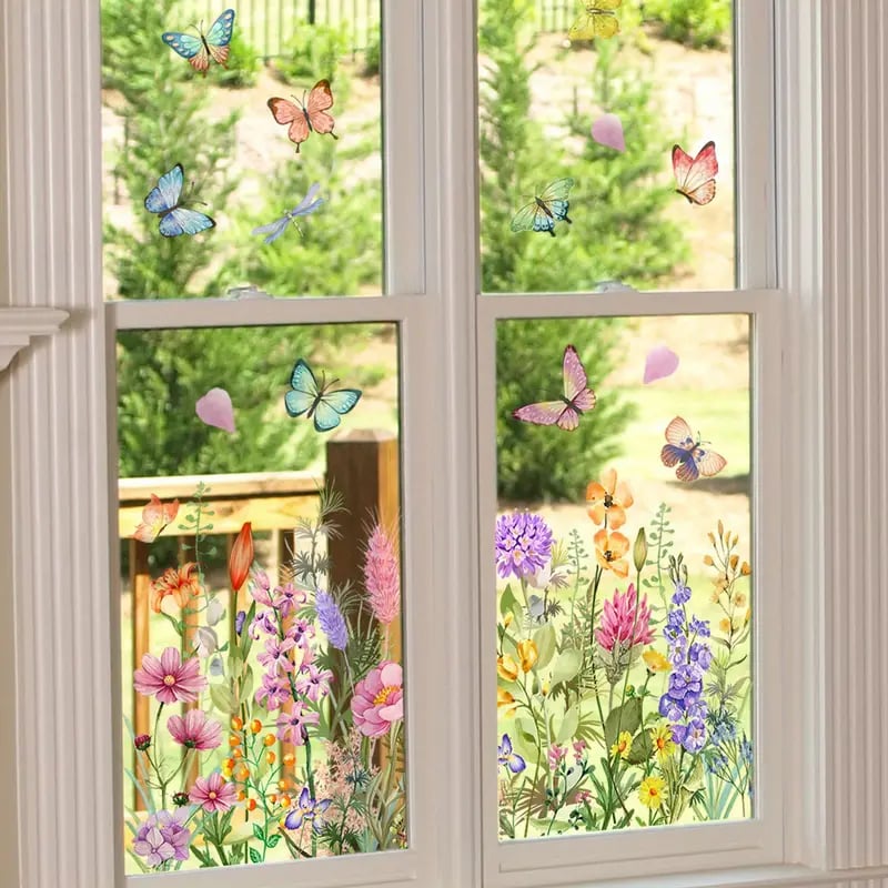 Window Sticker with Flower and Butterfly Motifs