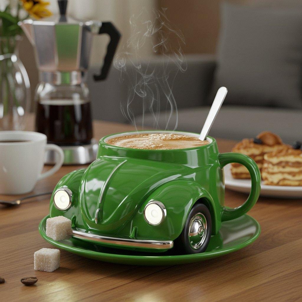 Vintage Car Ceramic Mug – 3D Auto Design Coffee Cup Green