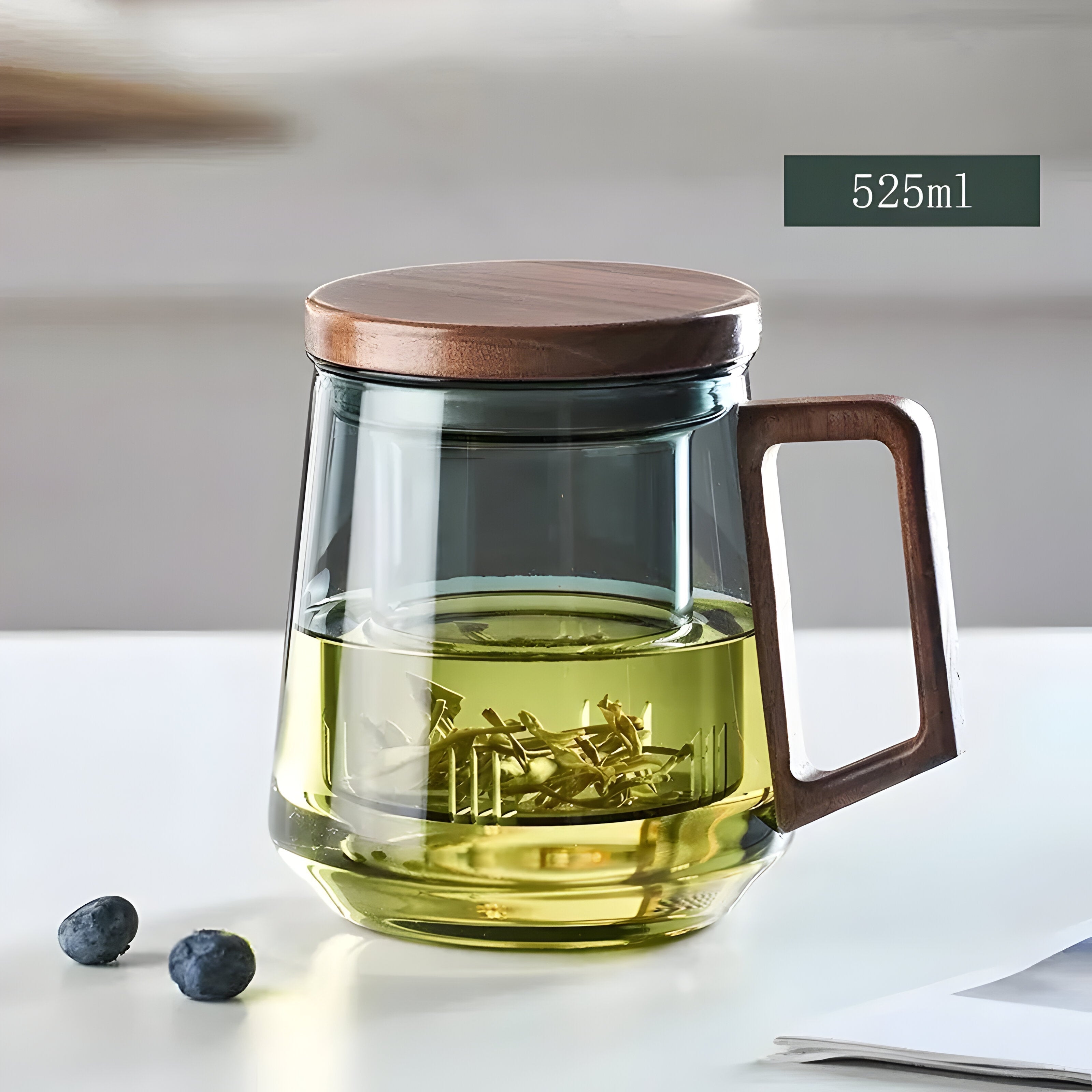 Glass Tea Mug with Infuser and Lid Green 17.8 fl oz