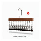 Wooden Hanger with Stainless Steel Clips – Hang More, Take Up Less Space - Set of 2 12 Clips Dark Brown