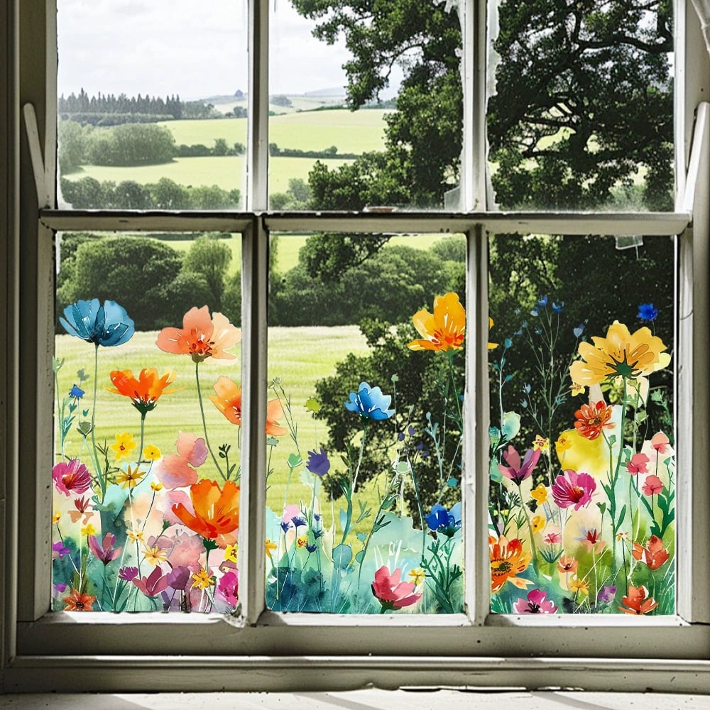 Window Sticker with Flower and Butterfly Motifs