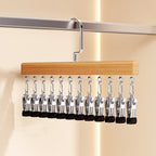 Rotating Multi-Hook Closet Organizer with 360° Swivel Natural wood 12 clips