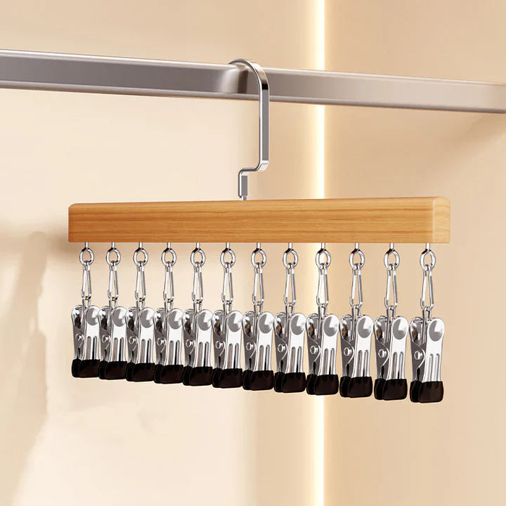 Wooden Hanger with Stainless Steel Clips – Hang More, Take Up Less Space - Set of 2