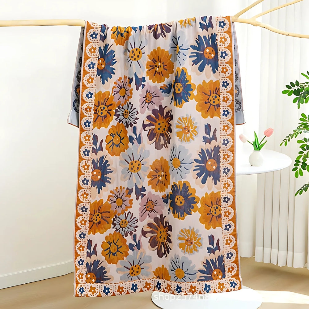Floral Cotton Bath Towel – Reversible & Quick-Drying