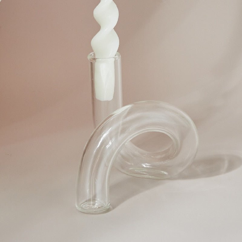 Glass Spiral Candle Holder - Modern Twisted Design Clear Vase