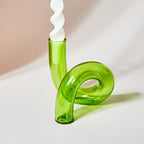 Glass Spiral Candle Holder - Modern Twisted Design Green Vase