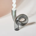 Glass Spiral Candle Holder - Modern Twisted Design Gray Vase