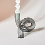 Glass Spiral Candle Holder - Modern Twisted Design Gray Vase