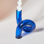 Glass Spiral Candle Holder - Modern Twisted Design Blue Vase