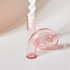 Glass Spiral Candle Holder - Modern Twisted Design Pink Vase