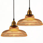 Ribbed Glass Pendant Light with Brass Hardware