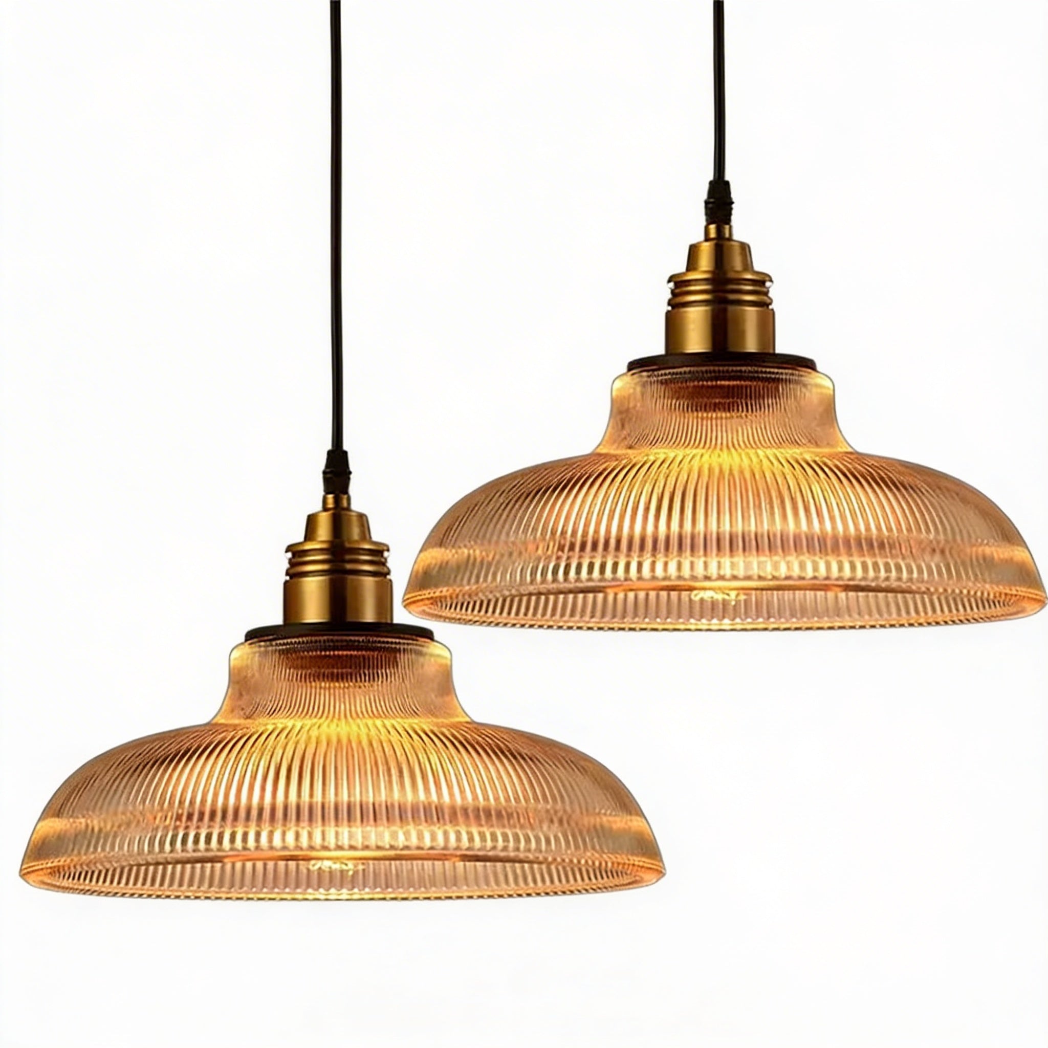 Ribbed Glass Pendant Light with Brass Hardware