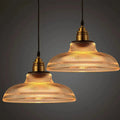 Ribbed Glass Pendant Light with Brass Hardware Amber