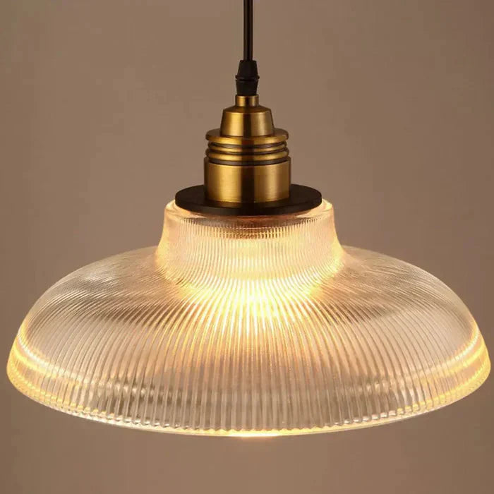 Ribbed Glass Pendant Light with Brass Hardware