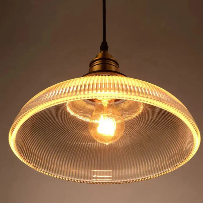 Ribbed Glass Pendant Light with Brass Hardware