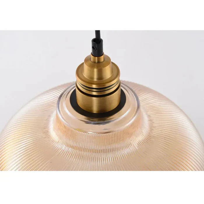 Ribbed Glass Pendant Light with Brass Hardware