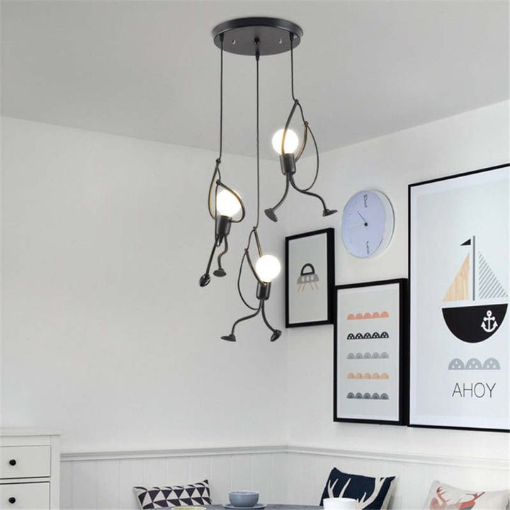 Adjustable Figure Pendant Light with Playful Wire Design 3 Lamps in a Circle