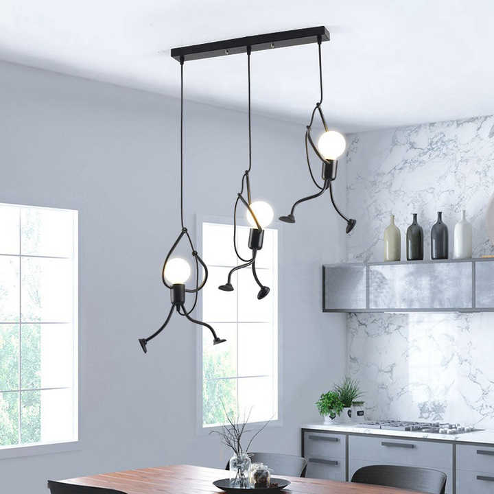 Adjustable Figure Pendant Light with Playful Wire Design 3 Lights in One Beam
