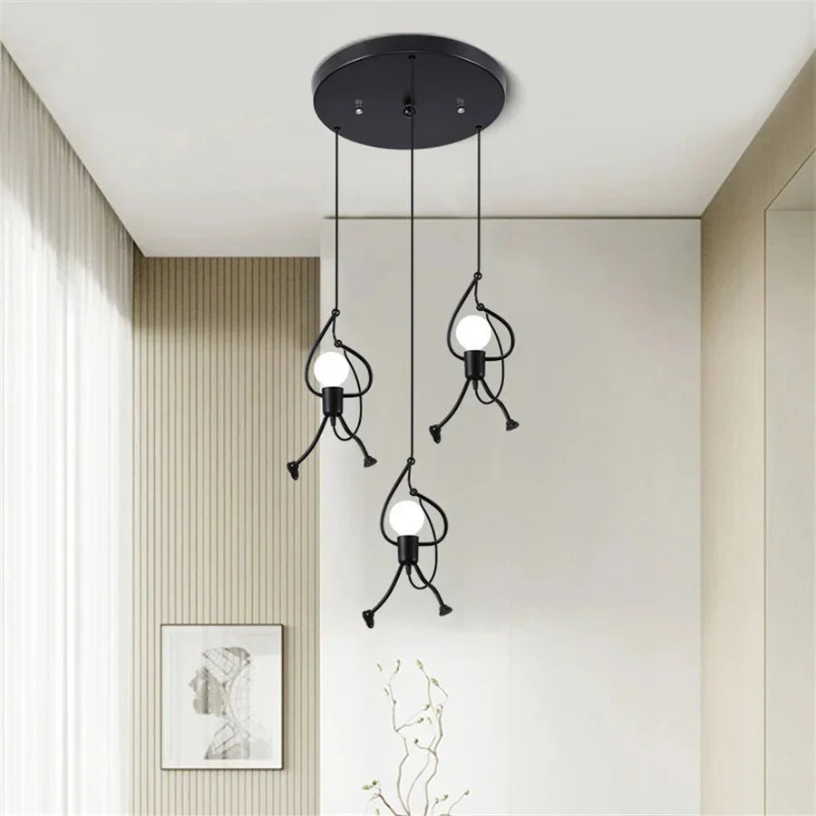 Adjustable Figure Pendant Light with Playful Wire Design