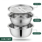 Stainless Steel Bowl with Grater and Strainer – 3 in 1