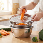 Stainless Steel Bowl with Grater and Strainer – 3 in 1