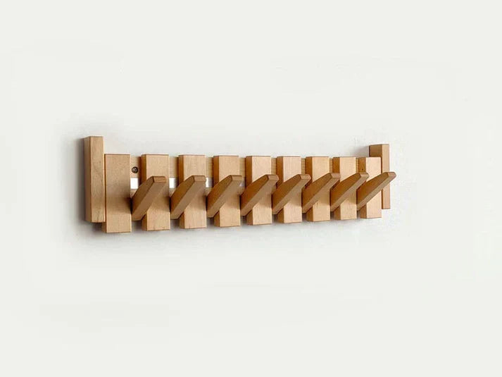 Piano-Style Wooden Wall Hook Rack with Multiple Pegs Beech Wood