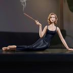 Elegant Woman Incense Holder with Cigarette Holder Design Black Muse