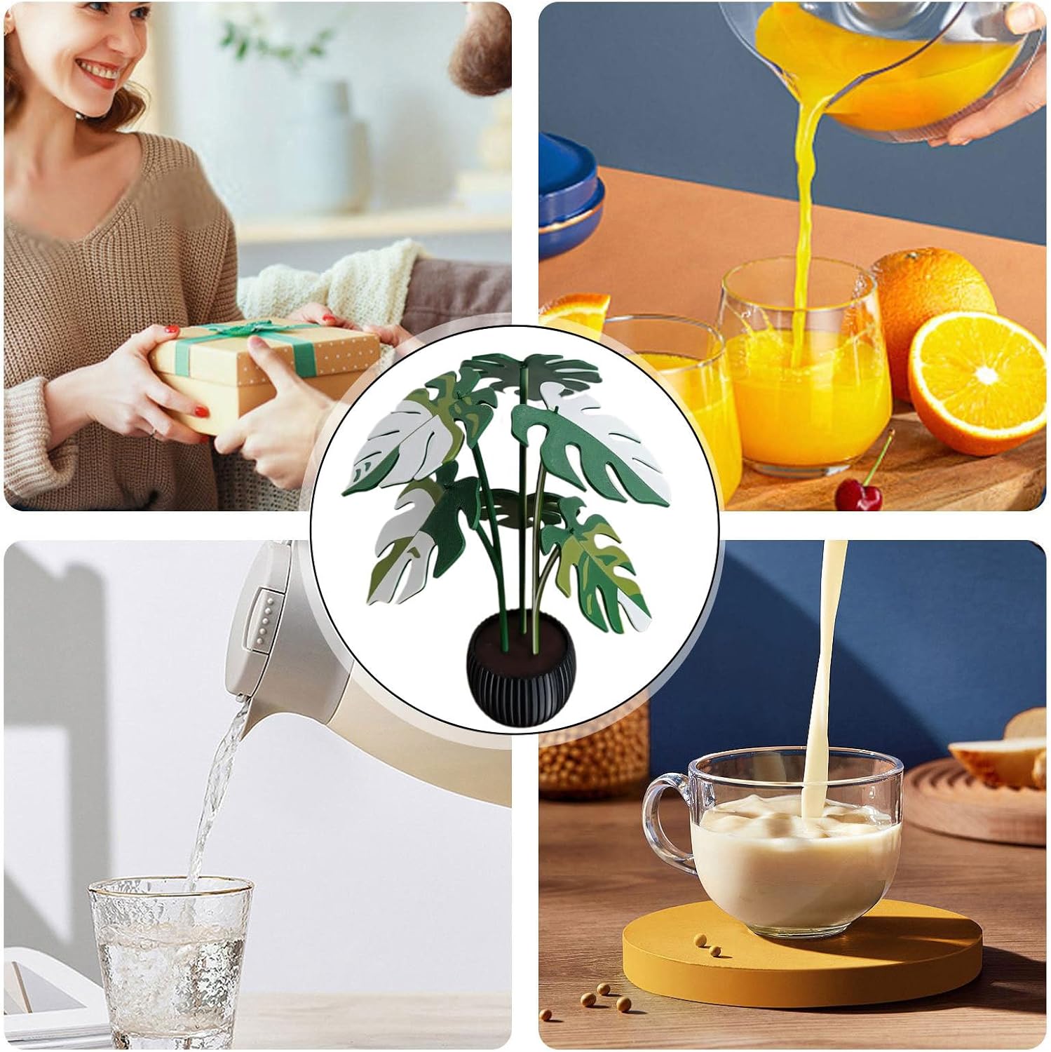 Coaster with Artificial Monstera Plant – Surface Protection with a Decorative Accent
