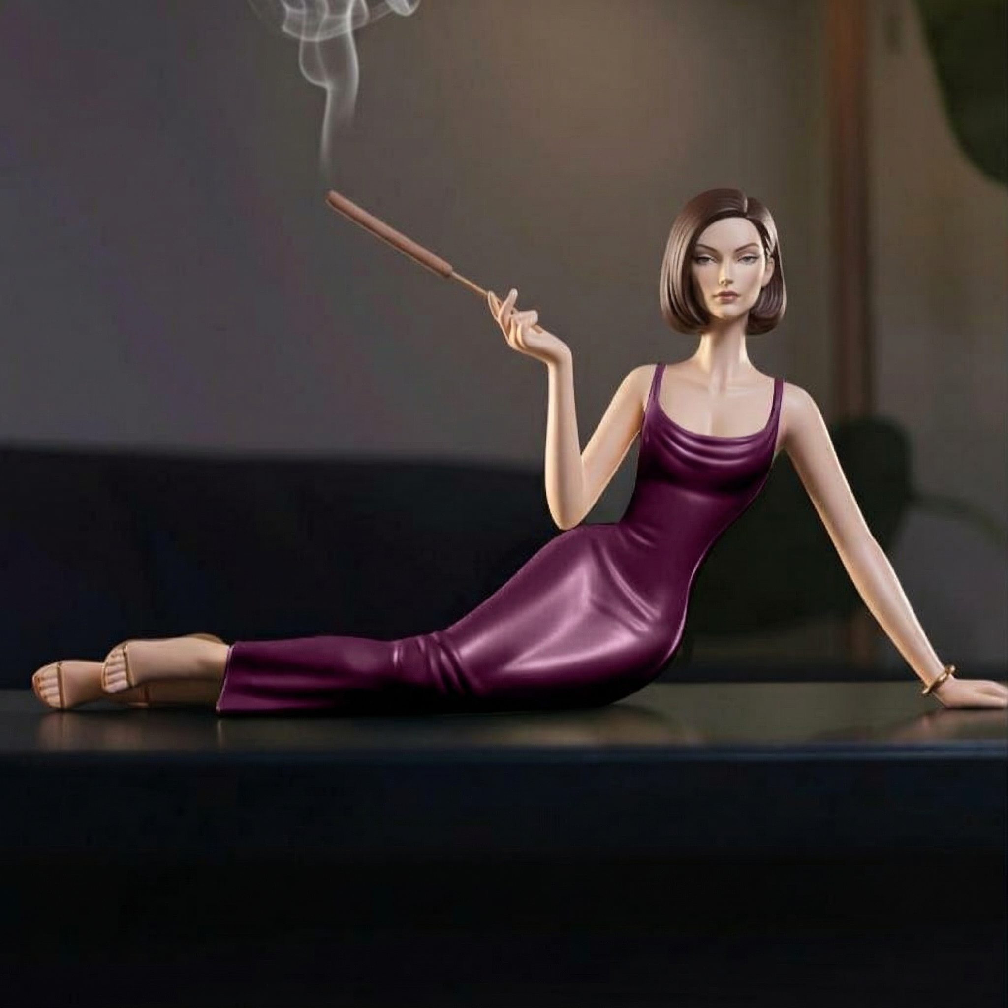 Elegant Woman Incense Holder with Cigarette Holder Design Velvet Muse