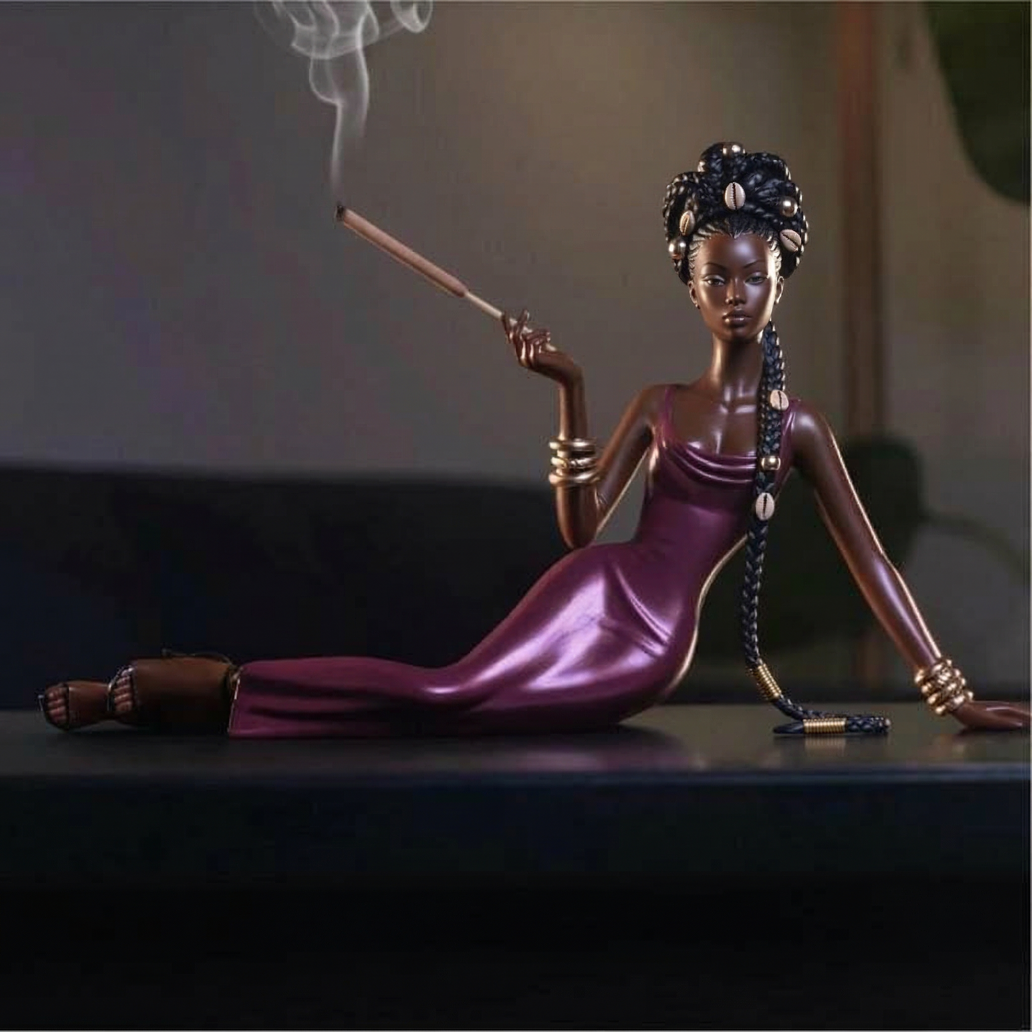 Elegant Woman Incense Holder with Cigarette Holder Design Midnight Muse