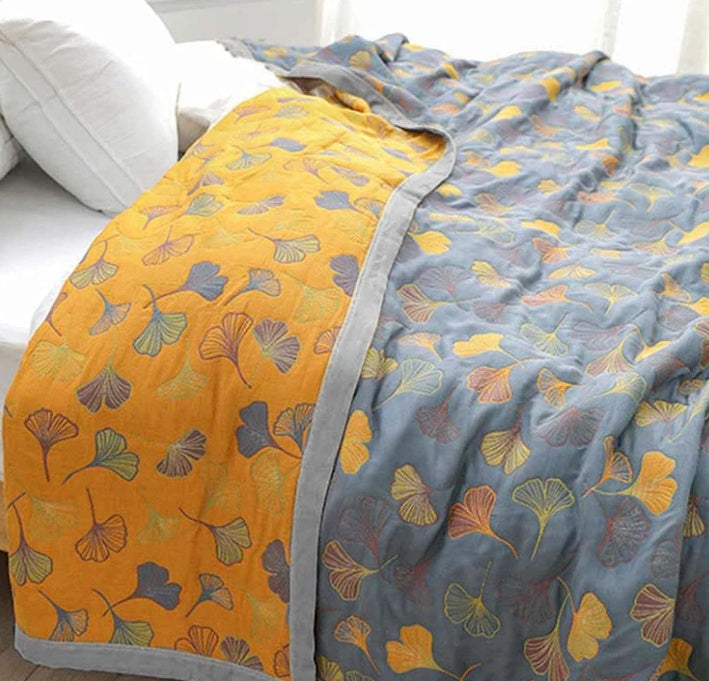Ginkgo Leaf Reversible Quilt Blanket