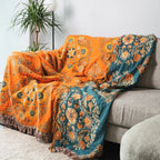 Reversible Cotton Throw Blanket with Botanical Print