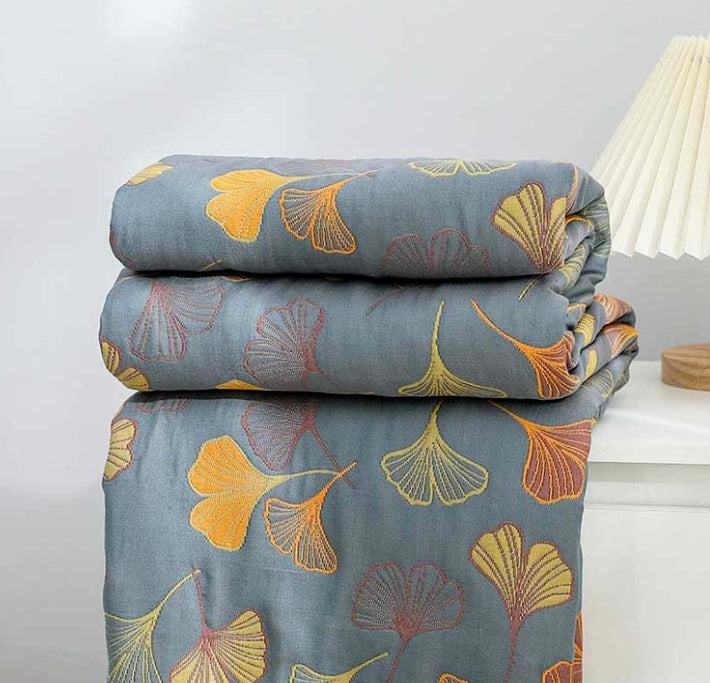 Ginkgo Leaf Reversible Quilt Blanket 90.5"x98"