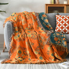 Reversible Cotton Throw Blanket with Botanical Print