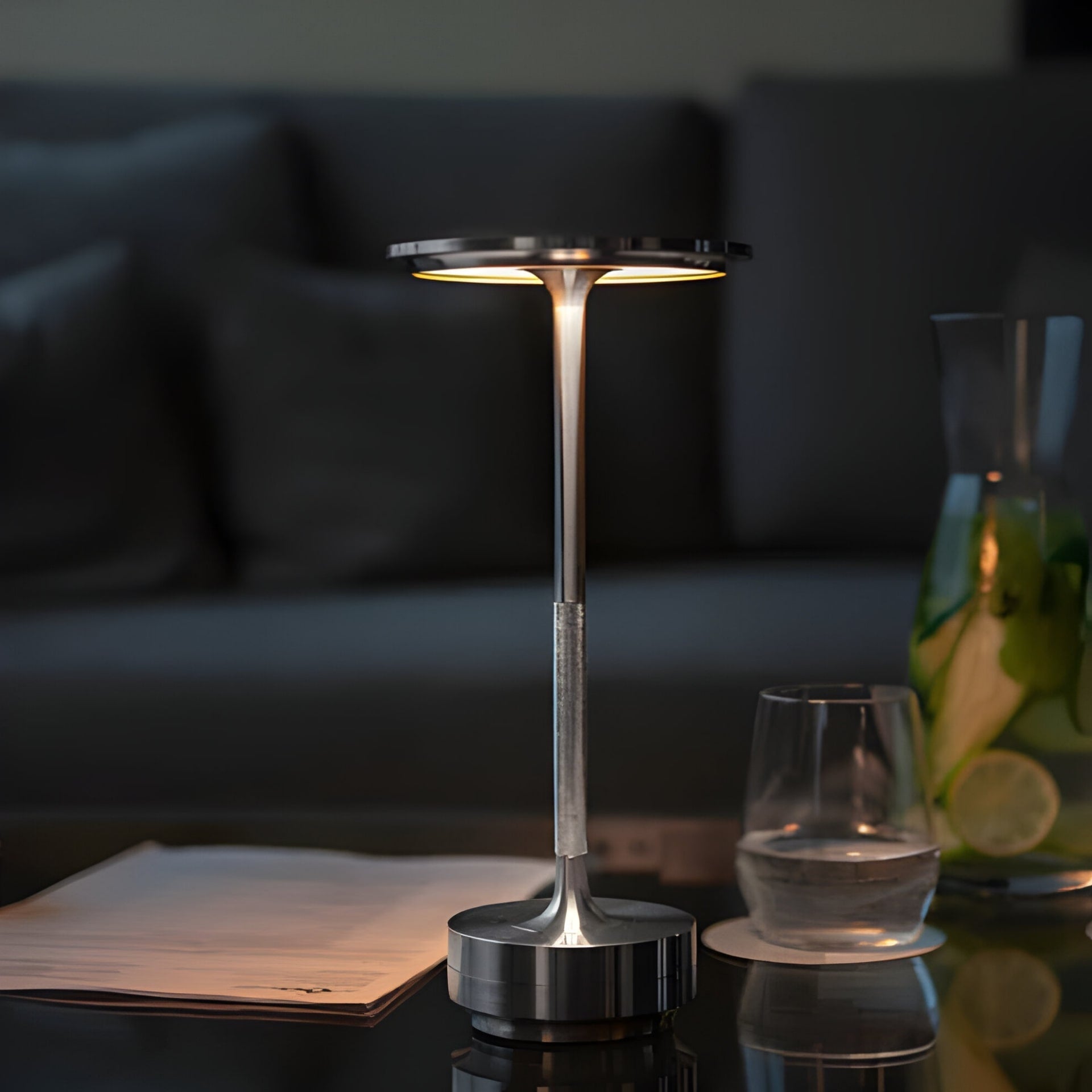 Wireless Touch Table Lamp with Rechargeable Battery Silver