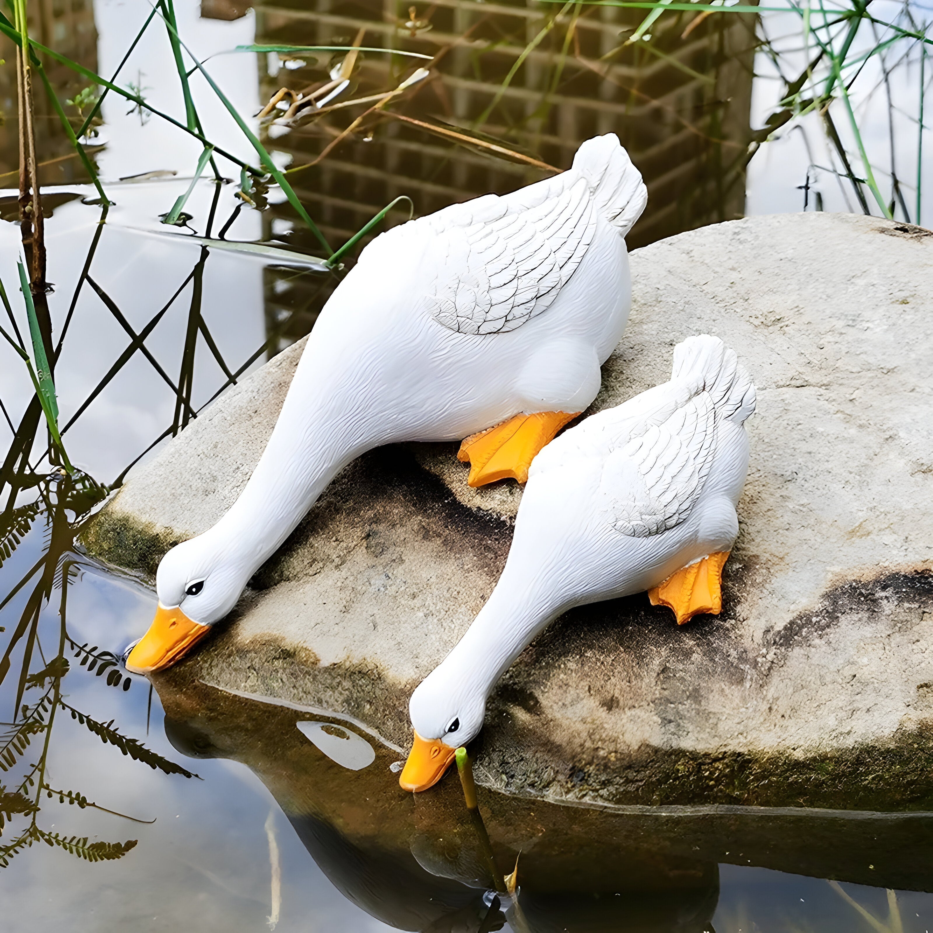 Farmhouse Style Duck Sculpture with Detailed Feathers