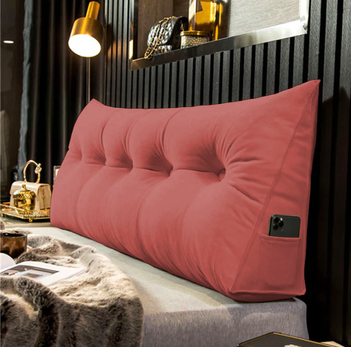 Triangular Reading Pillow with Side Pocket Red