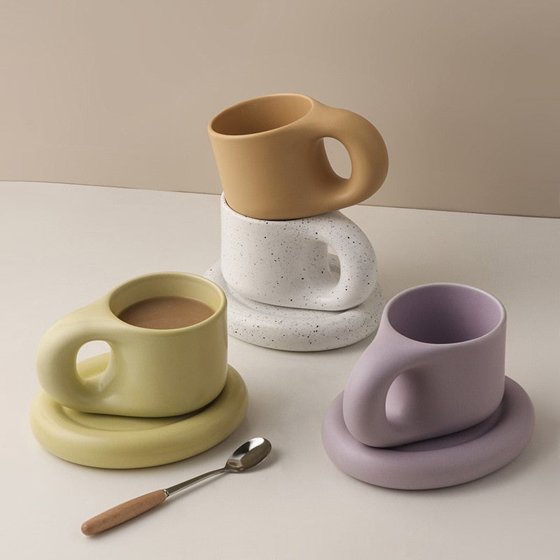 Ceramic Mug & Saucer Set with Minimalist Design