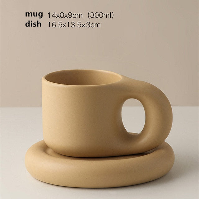 Ceramic Mug & Saucer Set with Minimalist Design Beige